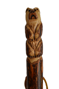 Hickory Walking Stick with Bear Carving made in the USA