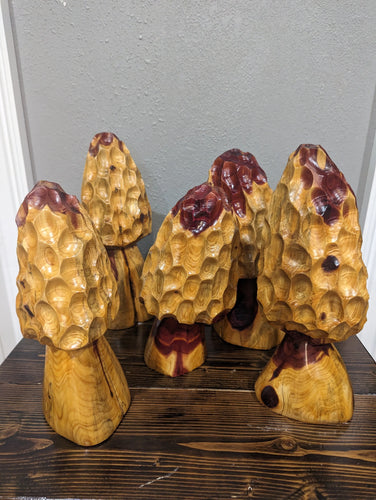 Chainsaw Carving of Morel Mushroom, Cedar Log Morel Mushroom carving, Made in USA Creation Carvings