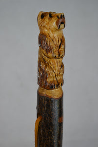 Hardwood walking stick with Bear carving