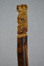 Dark wood walking stick with Bear carving