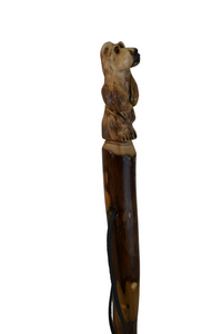 Hand Carved Walking Stick, Bear Walking Stick - Grizzly Carving -  Bear Stick - Hiking - Dark Wood