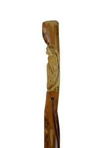 Mountain Man face carving side view on a walking stick 