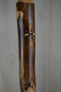 Dark Walking stick with Cross carving