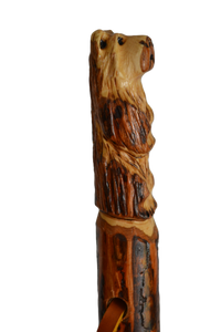 Walking Stick Hickory Bear Carving Wood walking stick Hiking cane Walking support Balance and stability Pain relief Endurance Mobility Fashionable accessory Durable wood Customized height Trail walking Outdoor enthusiast Natural finish Handcrafted Rustic charm Sustainable wood Eco-friendly Artisan made