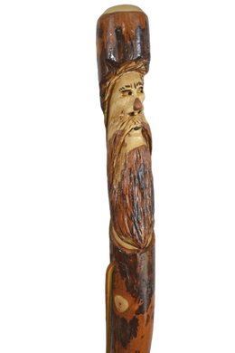 Hickory Walking Stick with Mountain Man Carving