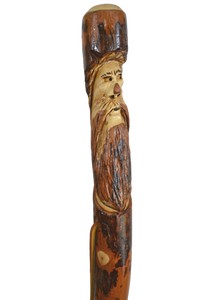 Hickory Walking Stick with Mountain Man Carving