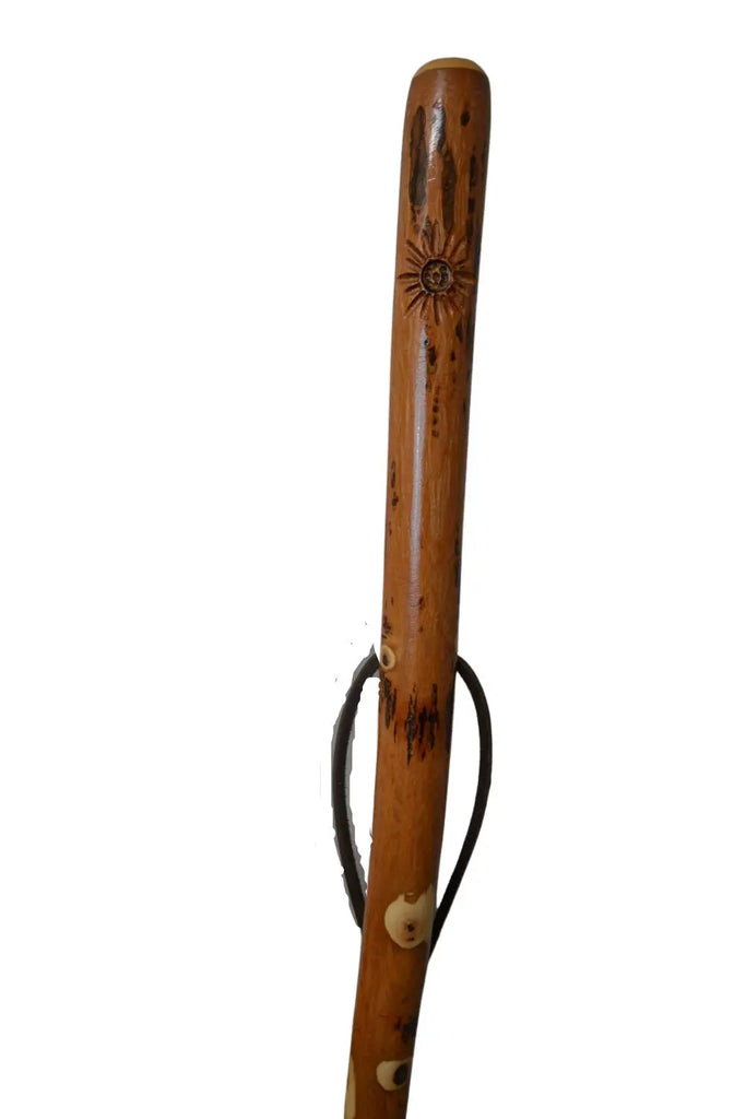 Flower Carved Walking Stick, Hardwood Hiking Staff – Creation Carvings