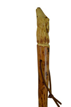 Hardwood walking stick with Wolf carving