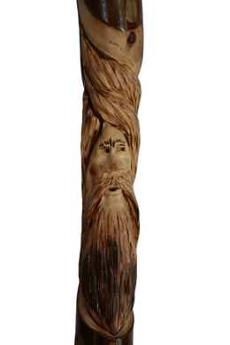 Wood Walking Stick with Wood Spirit Carving in Sweetgum Creation Carvings