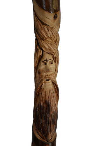 Wood Walking Stick with Wood Spirit Carving in Sweetgum