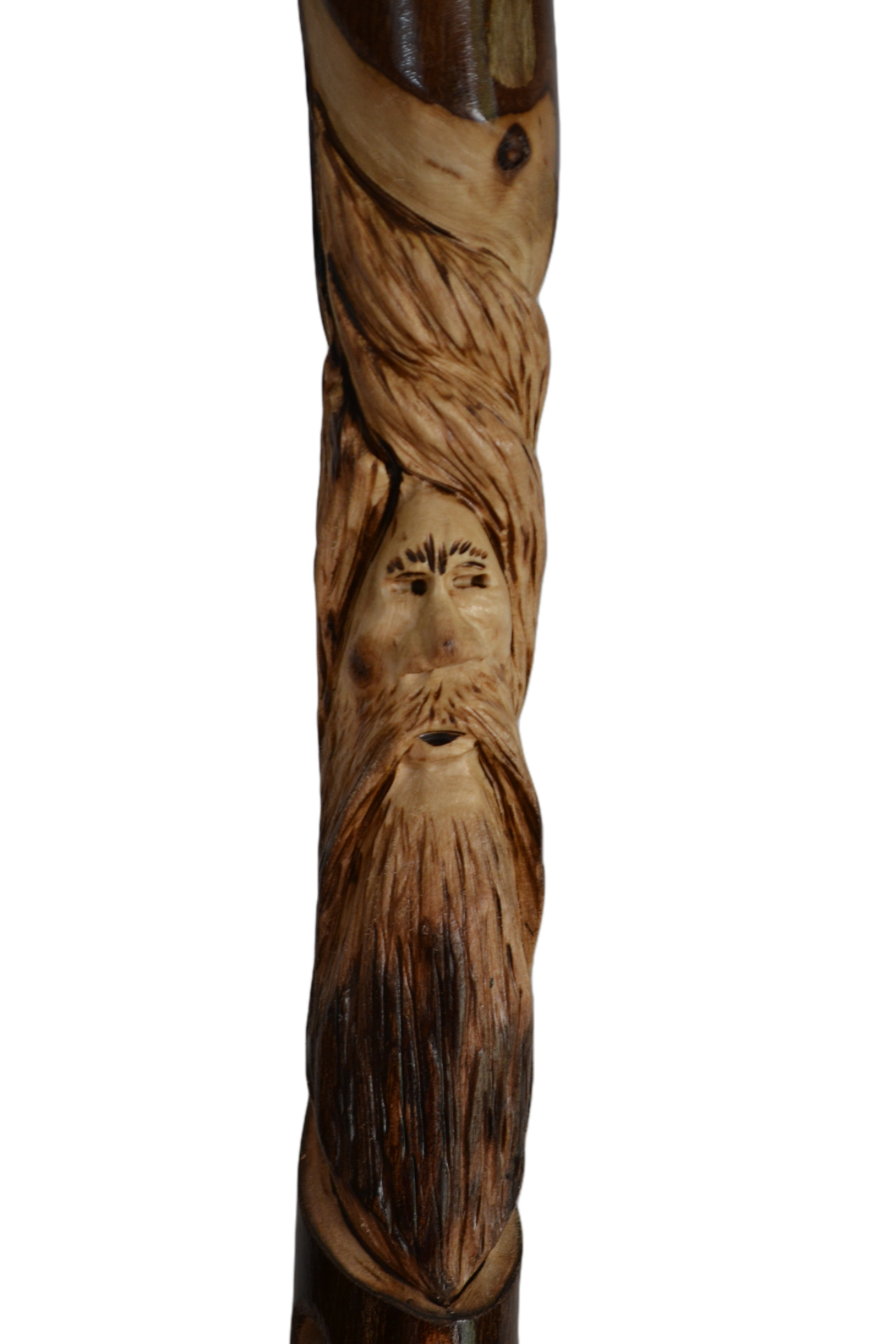 Wood Walking Stick with Wood Spirit Carving in Sweetgum