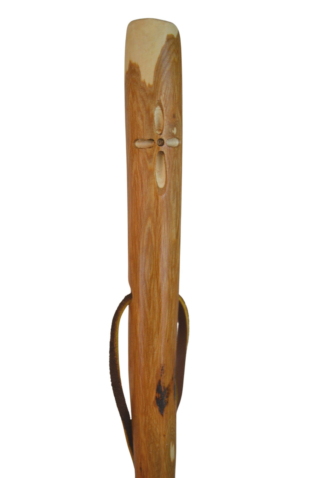 Hickory Walking Stick with Cross Carving. Christian Walking Stick