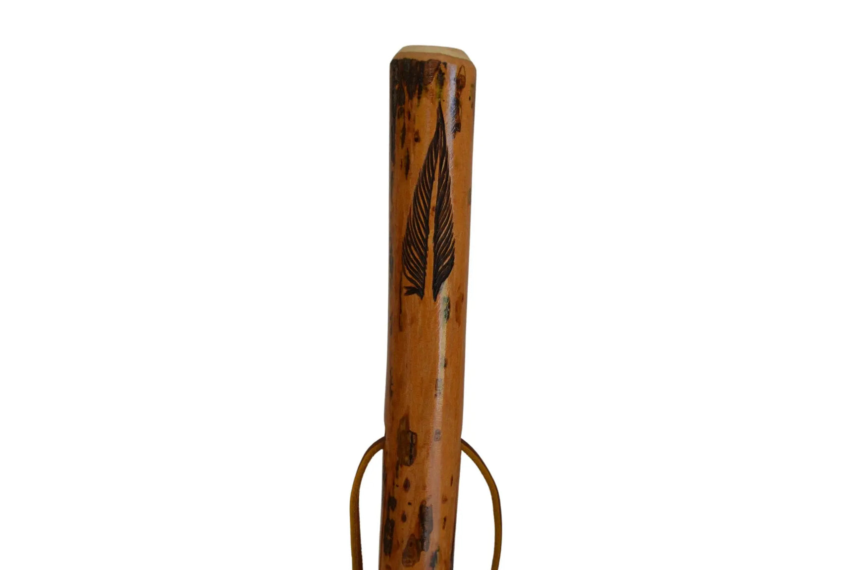 Feather Carving on Walking Stick, Hardwood Hiking Staff with Feather C ...