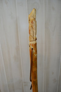 Sitting Wolf Carving on walking stick