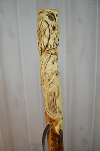 Owl on Wood Spirit walking stick carving 